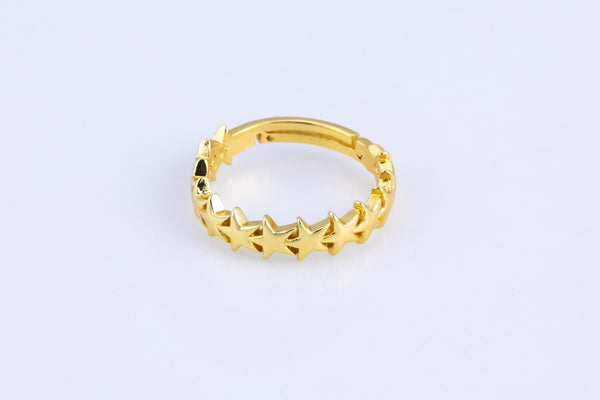 Gold Star Ring, Flower Ring, Open Ring Adjustable Dainty Gold Stacking Ring Minimalist for Kids Teenager Friendship Ring
