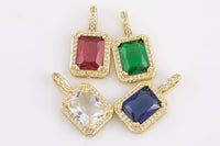 1 pc 18k Gold Emerald Shape Charms- Assorted Colors- 12x20mm