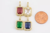 1 pc 18k Gold Emerald Shape Charms- Assorted Colors- 12x20mm