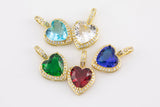 1 pc 18k Gold Heart Shape Charms- Assorted Colors- 13x20mm