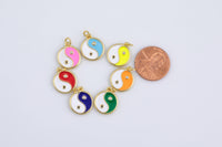 2pc 18k Gold Enamel Yin Yang Charm Diamond CZ Drop Charm Cubic Protector Pendant Tiny Lucky Dainty Necklace - 15mm- 2 pc Per order