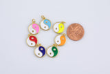 2pc 18k Gold Enamel Yin Yang Charm Diamond CZ Drop Charm Cubic Protector Pendant Tiny Lucky Dainty Necklace - 15mm- 2 pc Per order