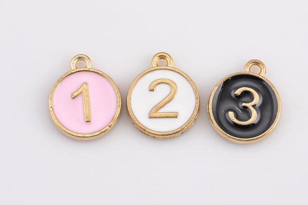 1 pc 18k Gold Enamel Number Charms- 12mm