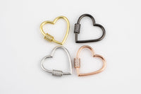 CZ Micro Pave Heart Shape Screw Clasp, Gold/Rose gold/Gunmetal/Silver Plated U Shape Clasp Lock, Carabiner Pave Lock, 20mm and 30mm