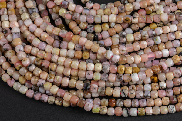 Natural Pink Opal Faceted Cube Beads Size 4-5mm 15.5" Strand