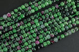 Natural Ruby Zoisite Faceted Faceted Cube Beads Size 4-5mm 7.5" Strand