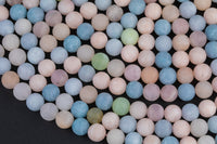 Natural Matte Blue Beryl Morganite Aquamarine Beads - Matte Finished Round 6mm 8mm 10mm - Full Strand 15.5"