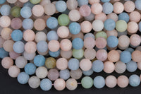 Natural Matte Blue Beryl Morganite Aquamarine Beads - Matte Finished Round 6mm 8mm 10mm - Full Strand 15.5"