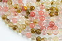 Strawberry Quartz, High Quality in Smooth Round-6mm, 8mm, 10mm, 12mm- Wholesale Bulk or Single Strand! AAA Quality Gemstone Beads