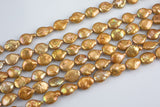 13-14mm Coin Pearl Freshwater Pearl, Full strands- Golden Olivine- 15.5 inch strand