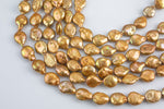 13-14mm Coin Pearl Freshwater Pearl, Full strands- Golden Olivine- 15.5 inch strand