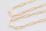 18K Gold Paperclip Chain 4x12mm Round Wire Oval Rectangle Paper Clip Chain - 1 yard / 3 feet