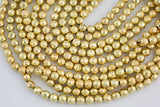 Matte Medium Gold Hematite Faceted Round Beads Loose Gemstone Beads - Natural Hematite Light Gold Plated - 8mm 10mm 12mm Full Strand 16"