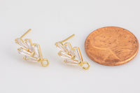 2pc 18K Gold Earrings Stud Marquee CZ Earrings- 2PC per order - 7x15mm