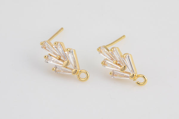 2pc 18K Gold Earrings Stud Marquee CZ Earrings- 2PC per order - 7x15mm