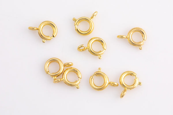 Spring Ring Clasps- Gold Plated- 8 pcs per order - 6mm 7mm