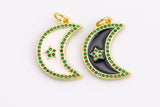 18k Gold Enamel Green Moon Charm Diamond CZ Drop Charm Cubic Protector Pendant Tiny Lucky Dainty Necklace - 14mm- 1 pc per order