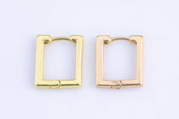 2 pcs 18k Gold Earrings Bold CZ rectangle hoop earrings / minimalist earrings gift - 12x15mm- 2 pcs per order