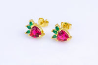 18kt Gold Stud Strawberry CZ Earring- 2 pcs per order