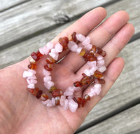 Rose Quartz and Carnelian Chip Bracelet Stretchy String Bracelet Natural Gemstone Bracelets Crystal Bracelet