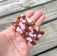 Rose Quartz and Carnelian Chip Bracelet Stretchy String Bracelet Natural Gemstone Bracelets Crystal Bracelet