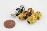 1 pc- Pixiu Beads- Gold or Silver-12x30mm - Chinese mystical animal with dragon head lion body