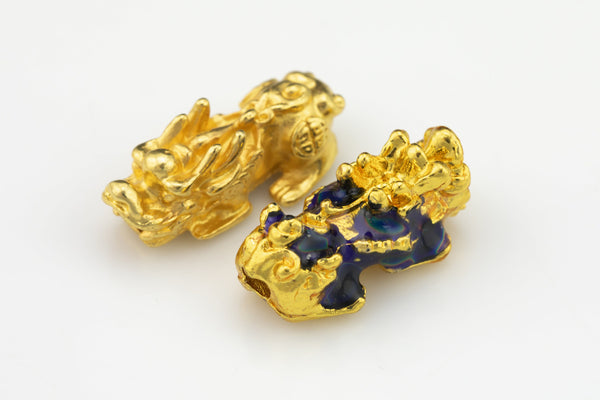 Pixiu Beads - Gold or Silver-Smaller Size 10x25mm - Chinese mystical animal with dragon head lion body