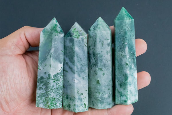 1 Pc Natural Moss Agate Obelisk Tower Point wand healing crystal