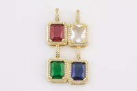 1 pc 18k Gold Emerald Shape Charms- Assorted Colors- 12x20mm