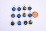 1 pc Dainty 18K Gold Enamel Zodiac Horoscope Sign Medallion Pendant Sparkle Astro Coin with Zodiac Symbo- 14mm