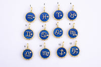 1 pc Dainty 18K Gold Enamel Zodiac Horoscope Sign Medallion Pendant Sparkle Astro Coin with Zodiac Symbo- 14mm