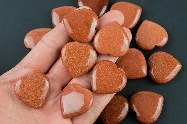 1 Pc Goldstone Sandstone Heart Hearts Healing Stone - Size approximately 30x30mm / 1" x 1" - Natural Gemstone Hearts