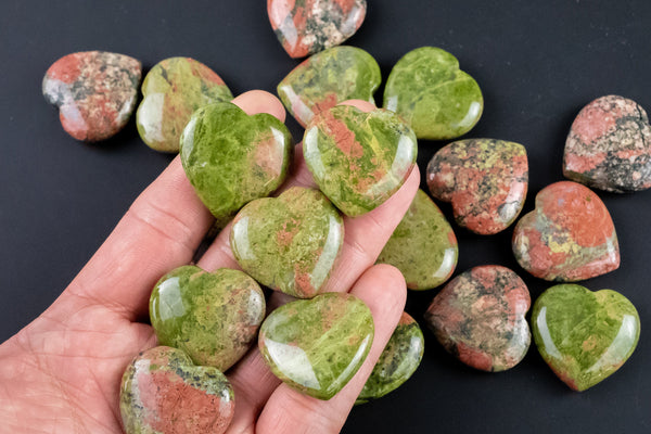 1 Pc Unakite Heart Hearts Healing Stone - Size approximately 30x30mm / 1" x 1" - Natural Gemstone Hearts