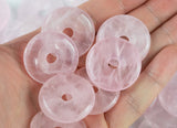 Made in USA Natural Rose Quartz Donut Pendant Circle Pi Stone Pendant