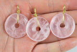 Made in USA Natural Rose Quartz Donut Pendant Circle Pi Stone Pendant