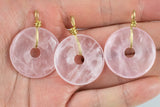 Made in USA Natural Rose Quartz Donut Pendant Circle Pi Stone Pendant