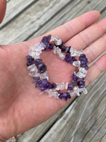 Amethyst and Clear Quartz Stretchy String Bracelet Natural Gemstone Bracelets Handmade Jewelry