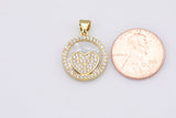 14k Gold Mother of Pearl Backing Heart Charm Pendant Micro Pave Pendant Charm for Necklace Bracelet Component 16mm