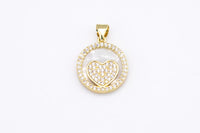 14k Gold Mother of Pearl Backing Heart Charm Pendant Micro Pave Pendant Charm for Necklace Bracelet Component 16mm