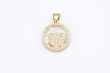 14k Gold Mother of Pearl Backing Heart Charm Pendant Micro Pave Pendant Charm for Necklace Bracelet Component 16mm