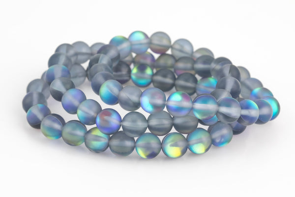 Gray Mystic Aura Quartz Matte Bracelet Matte Round Size 6mm 8mm 10mm 7-7.5" Length Bracelet Crystal Bracelet