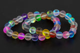 Multi Mystic Aura Quartz Matte Bracelet Matte Round Size 8mm 10mm 7-7.5" Length Bracelet Crystal Bracelet