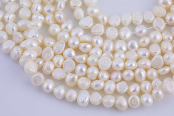 White Fresh Water Pearl Center Drill Nugget Beads 7-8mm 15" Strand