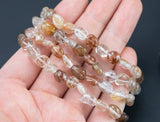 Brown Rutiled Quartz Stretchy String Oval Bracelet Natural Gemstone Crystal Bracelets - Gemstone Nugget Bracelets Handmade Jewelry Bracelet