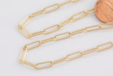 18K Gold Paperclip Chain 4x12mm Round Wire Oval Rectangle Paper Clip Chain - 1 yard / 3 feet
