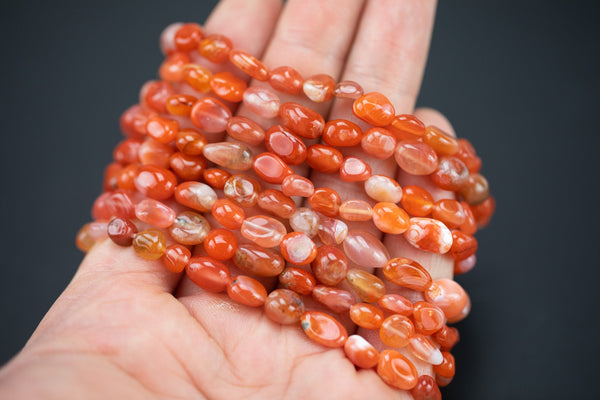 Carnelian Tumbled Gemstone Bracelet Carnelian Bracelet Stretchy String Oval Bracelet Natural Gemstone Bracelets - Gemstone Nugget Bracelets