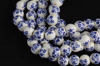 10mm and 12mm Ceramic Smooth Round-8 inches per strand- Porcelain White Flower