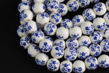 10mm and 12mm Ceramic Smooth Round-8 inches per strand- Porcelain White Flower