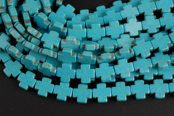 15mm Magnesite Turquoise Small Cross- Full 15 Inch Strand Gemstone Beads