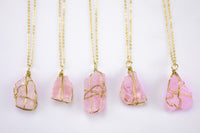 Raw Rose Quartz Pendant Handwrapped in USA Healing Crystal Chakra Stone Rose Quartz Necklace Rose Quartz Jewelry